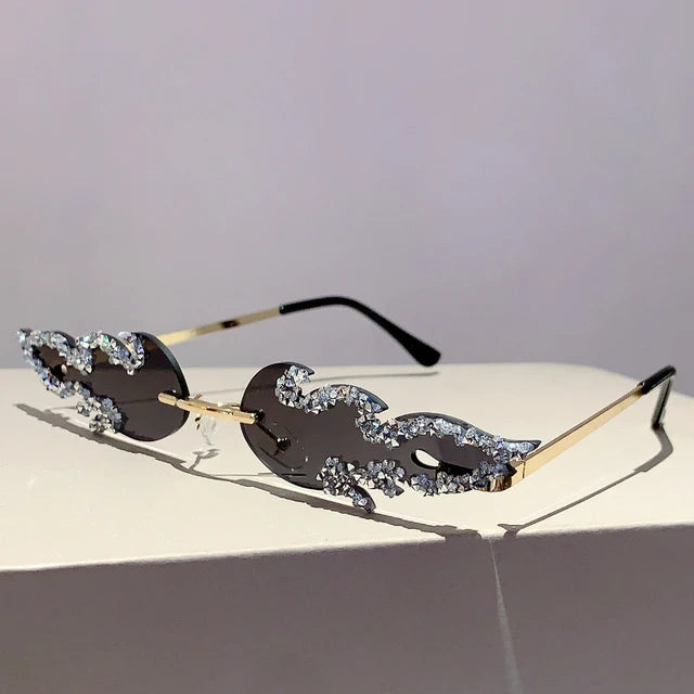 Fire Rhinestone Design sunglasses Retro Vintage Fashion Eyewear