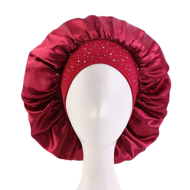 Stylish Rhinestone Pearl Woman’s Night Cap Breathable Fabric Accessory Bonnet