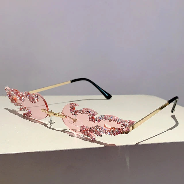 Fire Rhinestone Design sunglasses Retro Vintage Fashion Eyewear