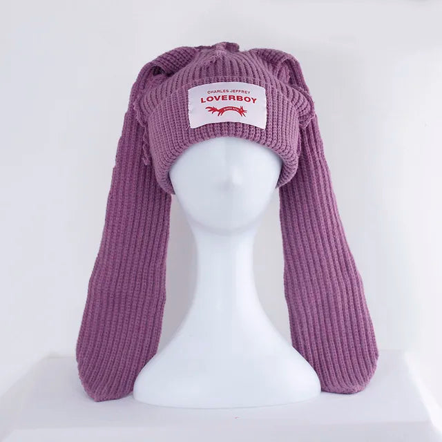 Lover Cat Ear Knitted Beanie Hat Y2K Skull Trending Bunny Ears Kpop Warm Fashion Cap
