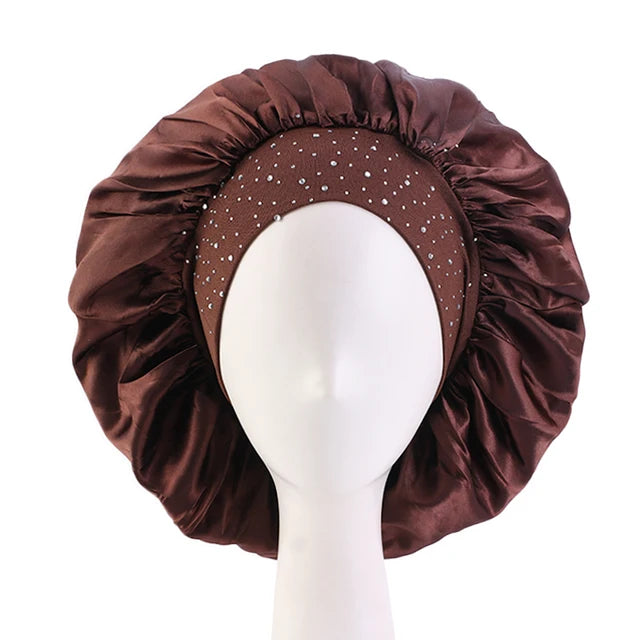 Stylish Rhinestone Pearl Woman’s Night Cap Breathable Fabric Accessory Bonnet