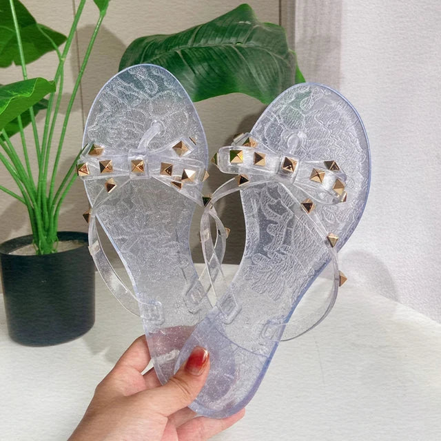 Trending Summer Jelly Slides Womans Bow Tie Fashion Sandals Flip Flop Shoes