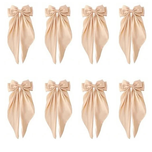 8 Pcs Trending Womans Oversized Bowknot Classy Hair Bow Solid Color Hair Clip Trendy Accessory