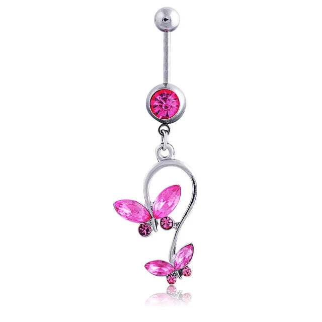 Pink Boho Navel Steel Belly Ring Piercing Jewelry Trending Style Graphic Y2k Accessory