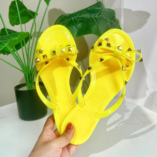 Trending Summer Jelly Slides Womans Bow Tie Fashion Sandals Flip Flop Shoes