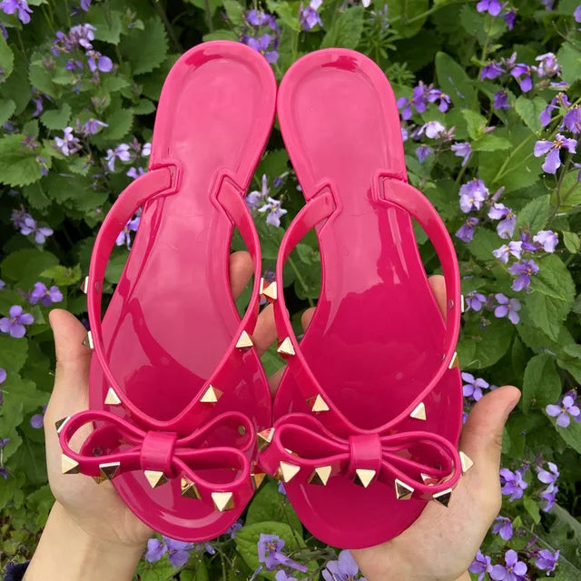 Trending Summer Jelly Slides Womans Bow Tie Fashion Sandals Flip Flop Shoes