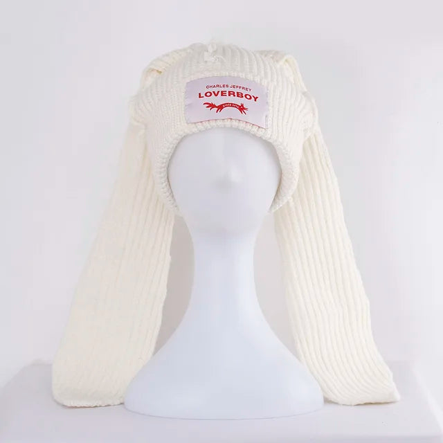Lover Cat Ear Knitted Beanie Hat Y2K Skull Trending Bunny Ears Kpop Warm Fashion Cap