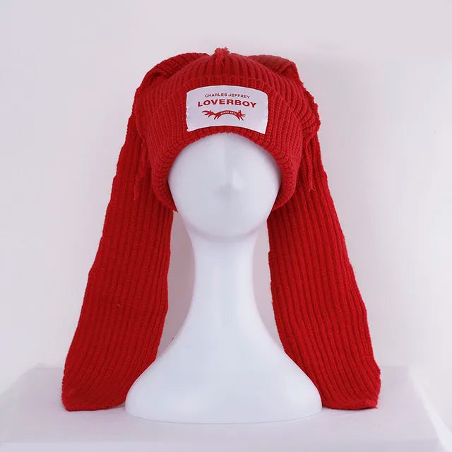 Lover Cat Ear Knitted Beanie Hat Y2K Skull Trending Bunny Ears Kpop Warm Fashion Cap