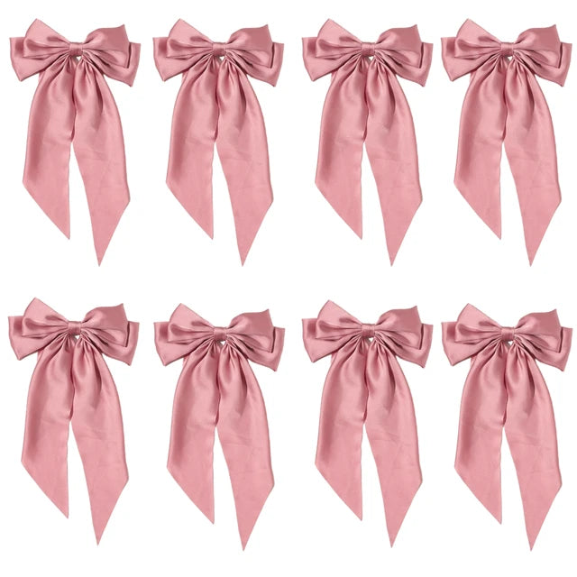 8 Pcs Trending Womans Oversized Bowknot Classy Hair Bow Solid Color Hair Clip Trendy Accessory
