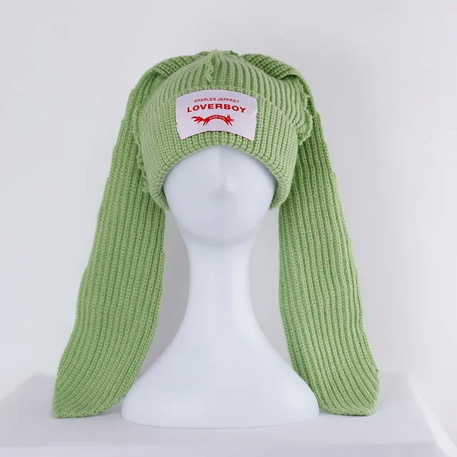 Lover Cat Ear Knitted Beanie Hat Y2K Skull Trending Bunny Ears Kpop Warm Fashion Cap