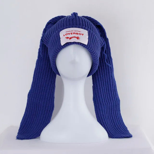 Lover Cat Ear Knitted Beanie Hat Y2K Skull Trending Bunny Ears Kpop Warm Fashion Cap