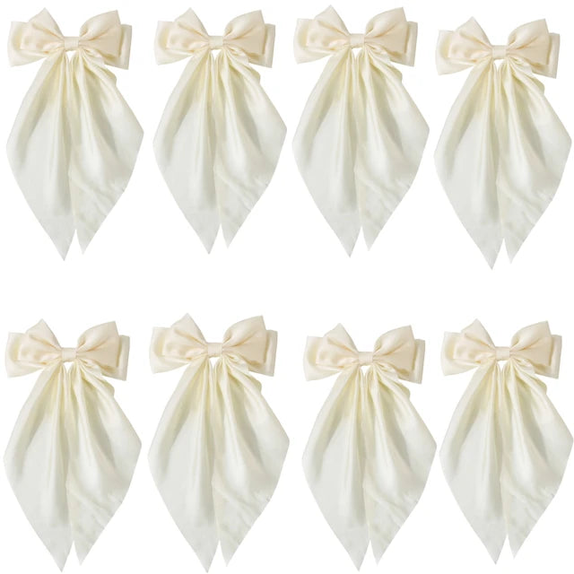 8 Pcs Trending Womans Oversized Bowknot Classy Hair Bow Solid Color Hair Clip Trendy Accessory