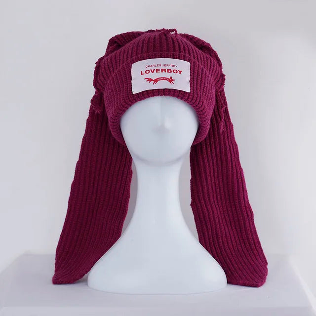 Lover Cat Ear Knitted Beanie Hat Y2K Skull Trending Bunny Ears Kpop Warm Fashion Cap