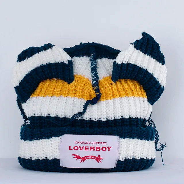 Lover Cat Ear Knitted Beanie Hat Y2K Skull Trending Bunny Ears Kpop Warm Fashion Cap