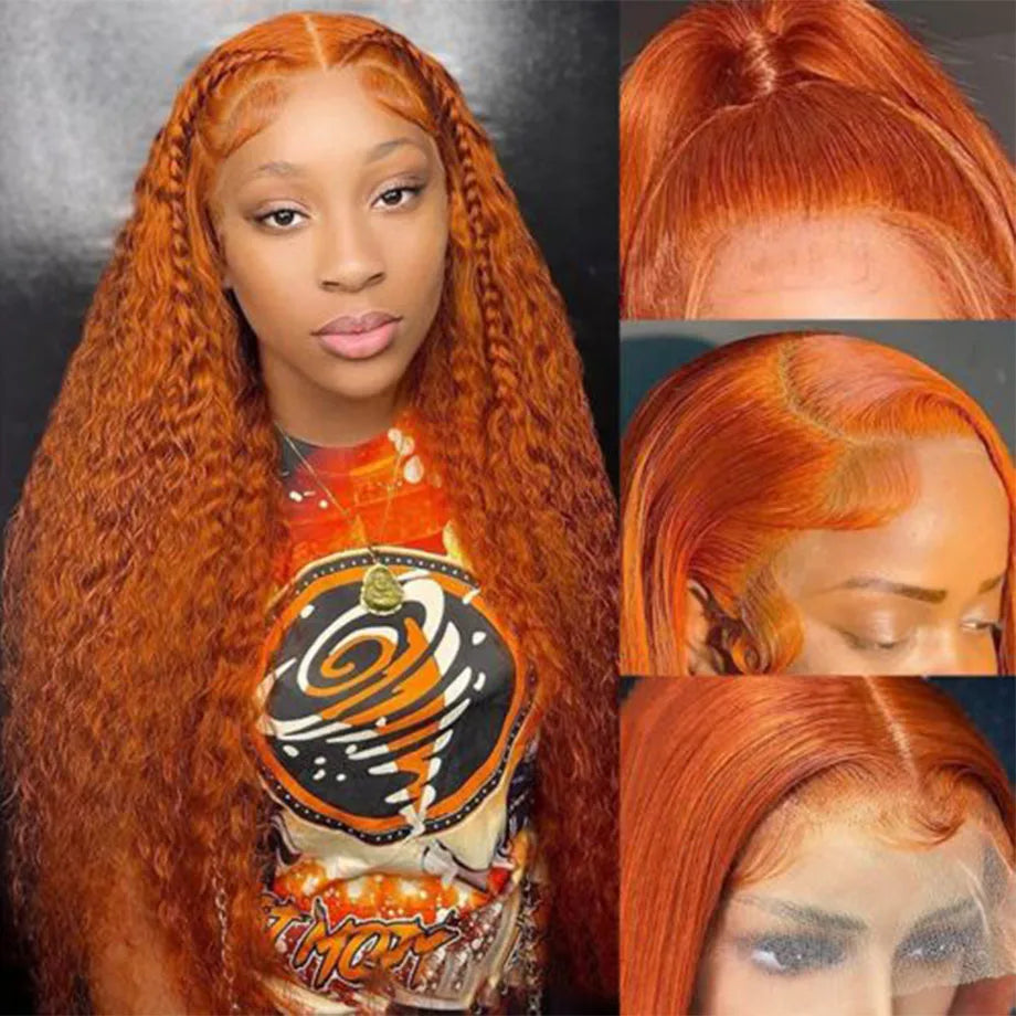 Ginger Orange Deep Wave Loose Curly Human Hair Orange Brazilian Wig 180% 200% Density Lace Front Wig