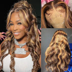 Honey Blond Highlight Body Wave Brazilian Hair 150% 180% Density Human Hair Wig