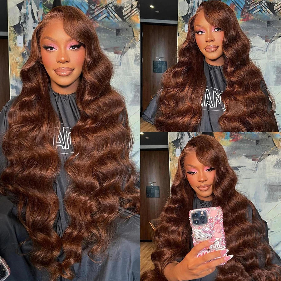 Natural Chocolate Brown #4 Body Wave Curl 150% 180% Density Loose Curly Human Hair Brazilian Lace Wig