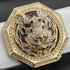 Mens Luxury Tiger Pendant Leather Waist Strap Belt Wide High Quality Golden Buckle Waistband