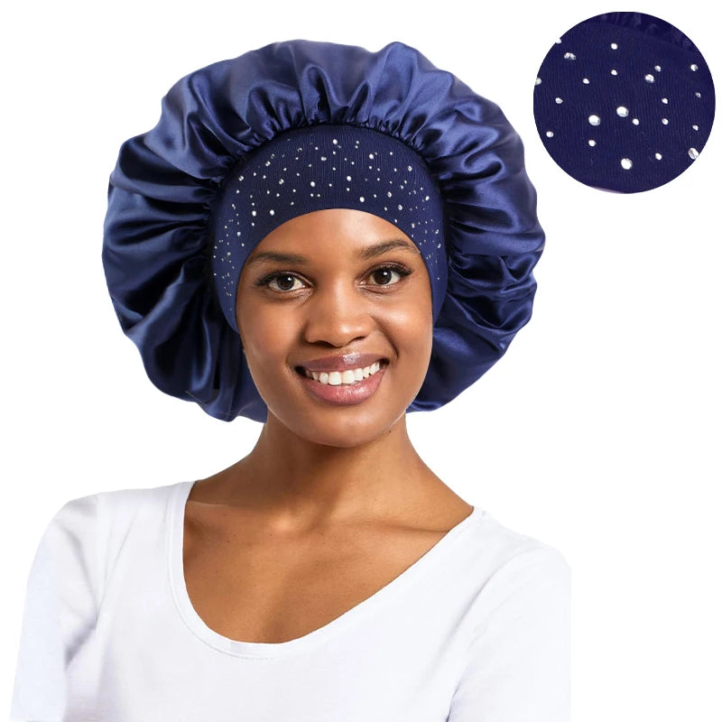 Stylish Rhinestone Pearl Woman’s Night Cap Breathable Fabric Accessory Bonnet