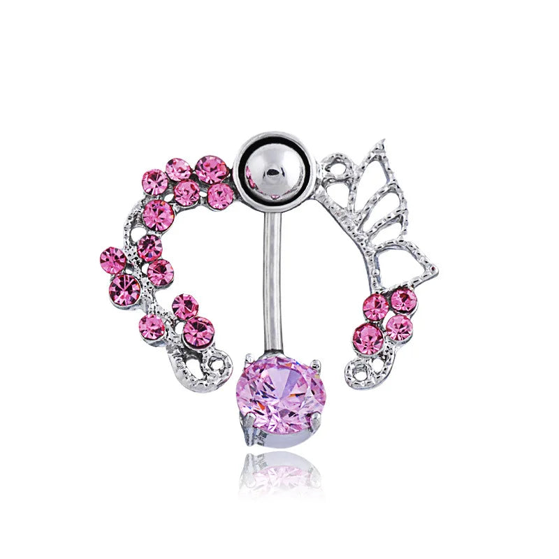 Pink Boho Navel Steel Belly Ring Piercing Jewelry Trending Style Graphic Y2k Accessory