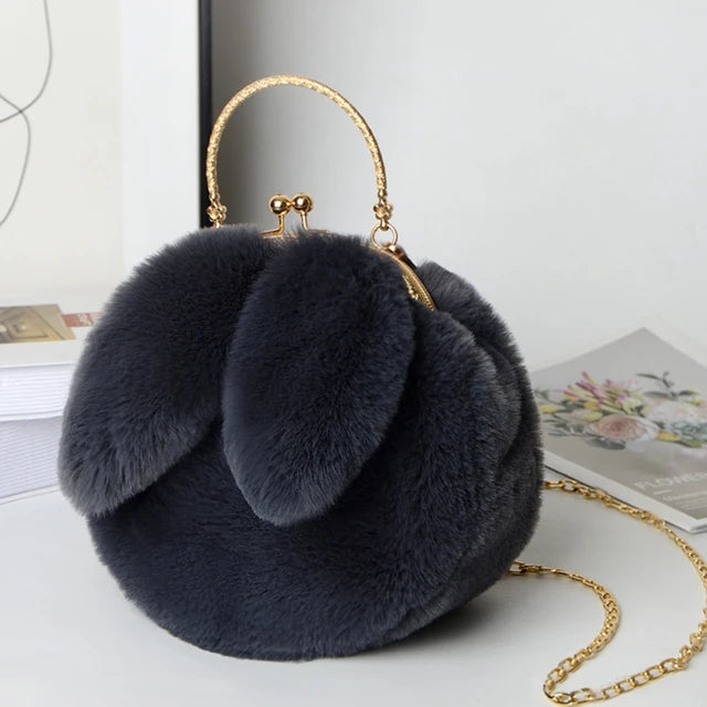 Plush Bunny Rabbit Ear Crossbody Purse Cute Girly Shoulder Handbag For girls