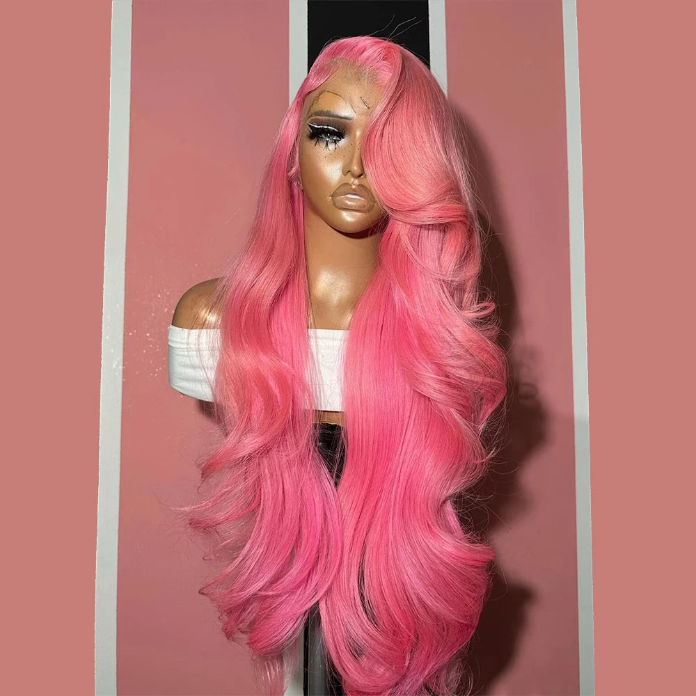 Bubble Gum Pink Bright Body Wave Pre Plucked Natural Hairline Human Hair Lace Front Wig