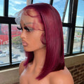 Burgundy Red Straight Short Bob Human Hair 99J 13x4 4x4 Glueless Wig
