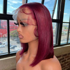 Burgundy Red Straight Short Bob Human Hair 99J 13x4 4x4 Glueless Wig