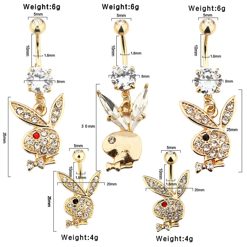 14G Stainless Steel 1Pcs Cartoon Bunny Belly Button piercing Fashion Navel Accessory