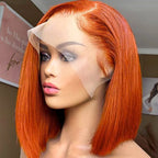 Ginger Orange Brazilian Bob Wig Bone Straight 180% 150% Density 13x4 Human Hair HD Lace Front Wig