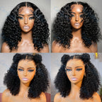 Deep Wave Natural Short Bob 13x4 180% Density Human Black Hair Lace Front Curly Wig Unit