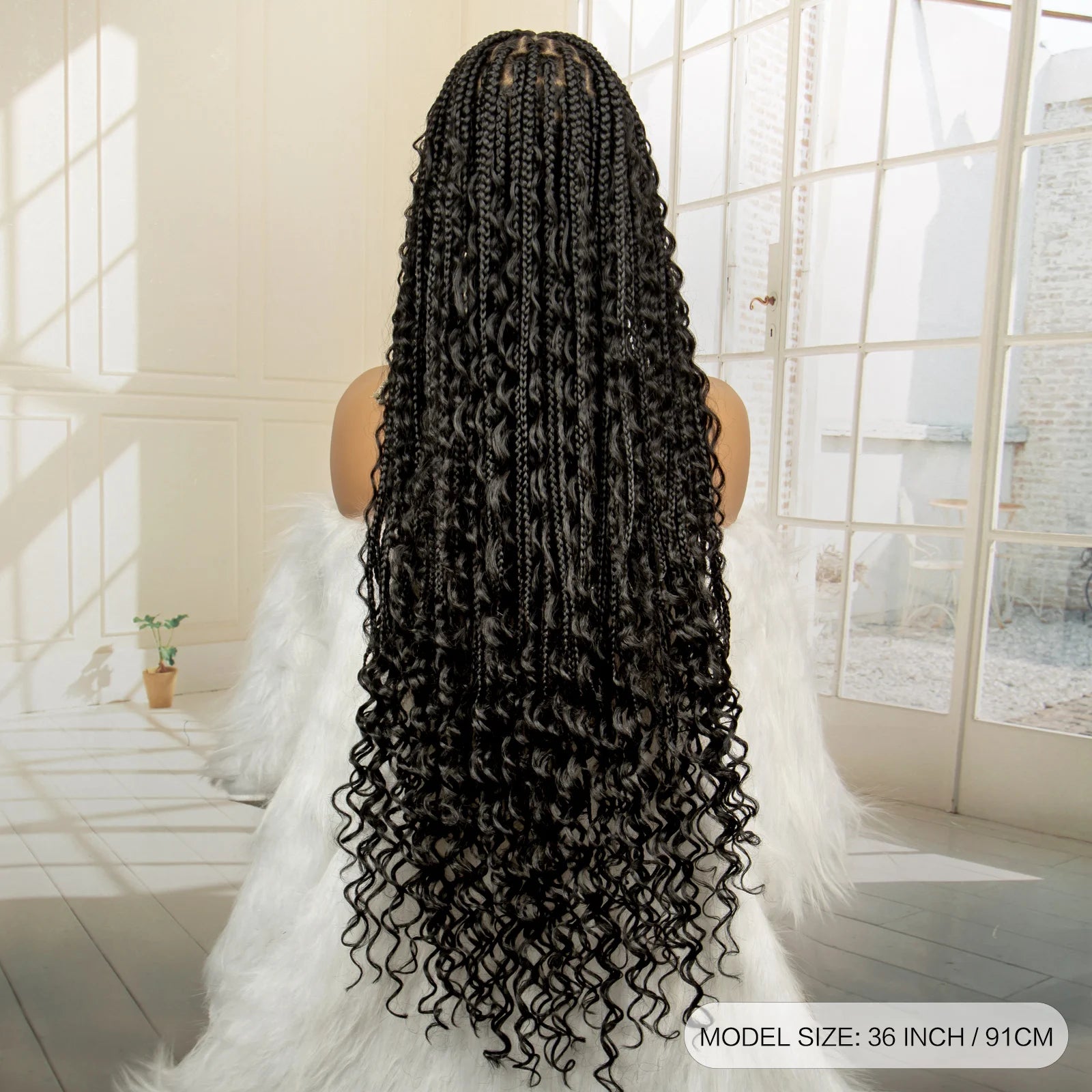 36 inch Synthetic Braided Boho Lace Wig Curly Hair Knotless Box Braids Hairstyle