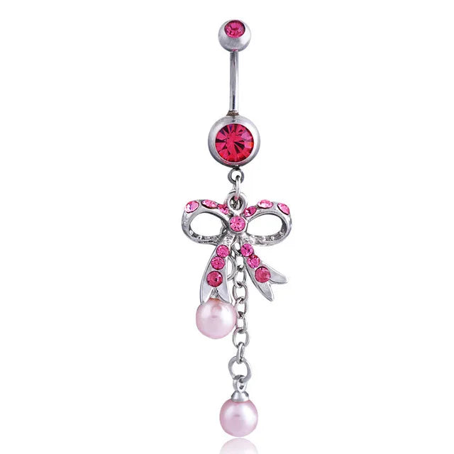 Pink Boho Navel Steel Belly Ring Piercing Jewelry Trending Style Graphic Y2k Accessory