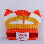 Lover Cat Ear Knitted Beanie Hat Y2K Skull Trending Bunny Ears Kpop Warm Fashion Cap