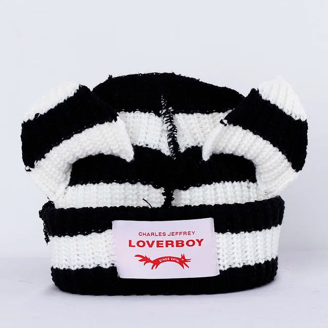 Lover Cat Ear Knitted Beanie Hat Y2K Skull Trending Bunny Ears Kpop Warm Fashion Cap