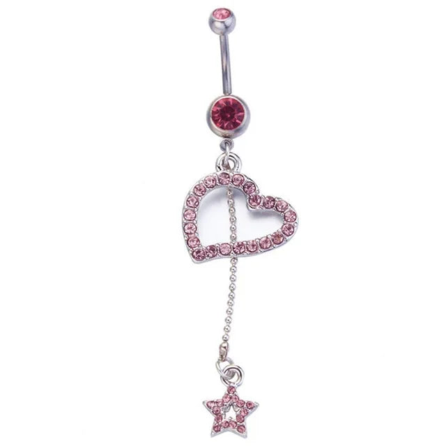 Pink Boho Navel Steel Belly Ring Piercing Jewelry Trending Style Graphic Y2k Accessory