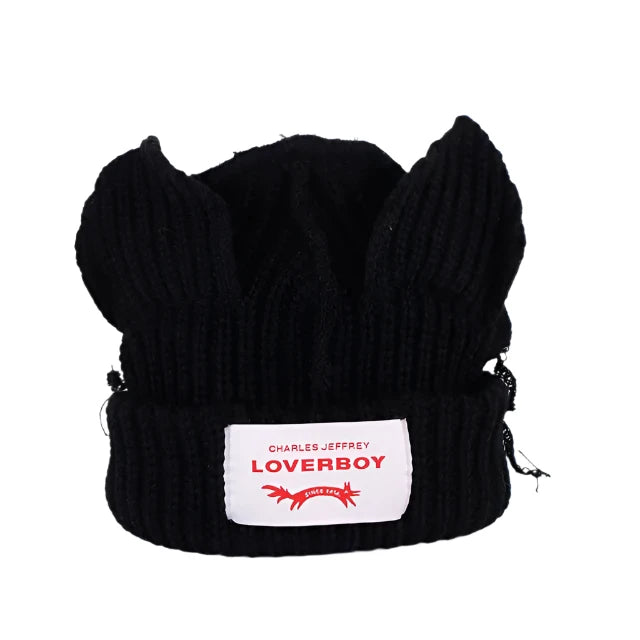 Lover Cat Ear Knitted Beanie Hat Y2K Skull Trending Bunny Ears Kpop Warm Fashion Cap