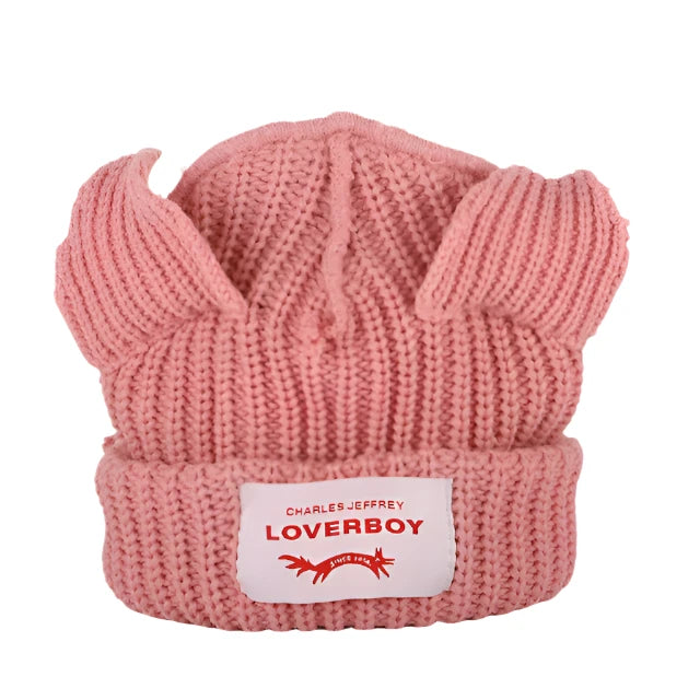 Lover Cat Ear Knitted Beanie Hat Y2K Skull Trending Bunny Ears Kpop Warm Fashion Cap