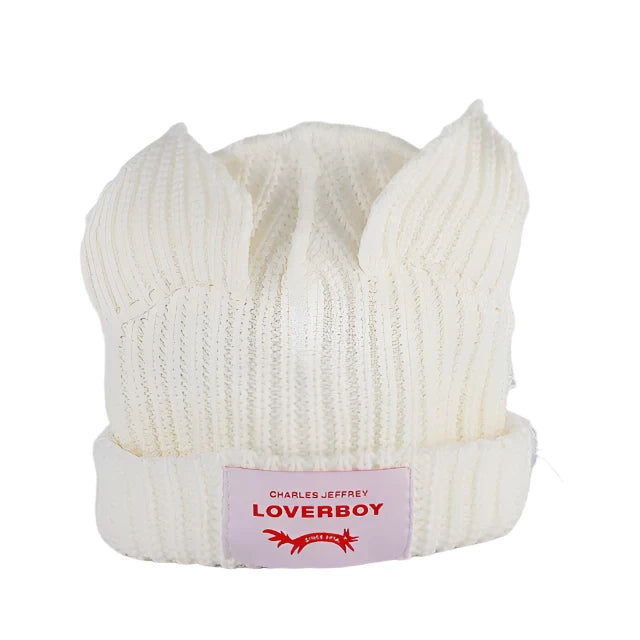Lover Cat Ear Knitted Beanie Hat Y2K Skull Trending Bunny Ears Kpop Warm Fashion Cap