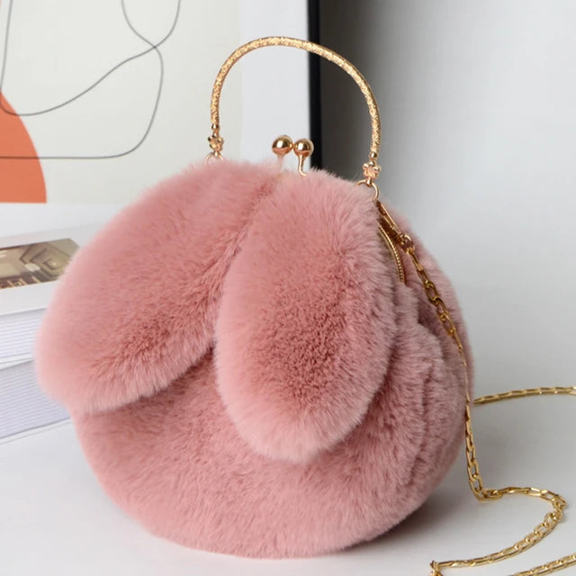 Plush Bunny Rabbit Ear Crossbody Purse Cute Girly Shoulder Handbag For girls