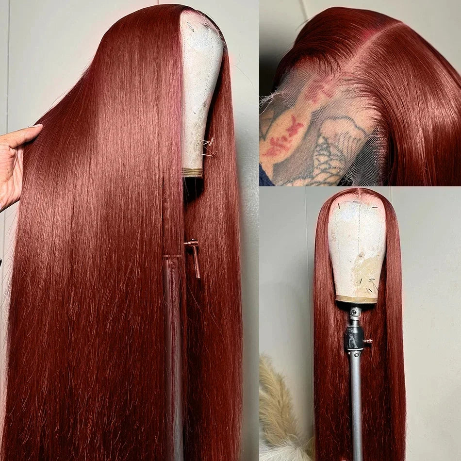 Reddish Brown Straight Human Hair Wig 13x4 13x6 Glueless HD Lace Frontal Colored Wig