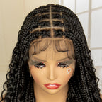 36 inch Synthetic Braided Boho Lace Wig Curly Hair Knotless Box Braids Hairstyle
