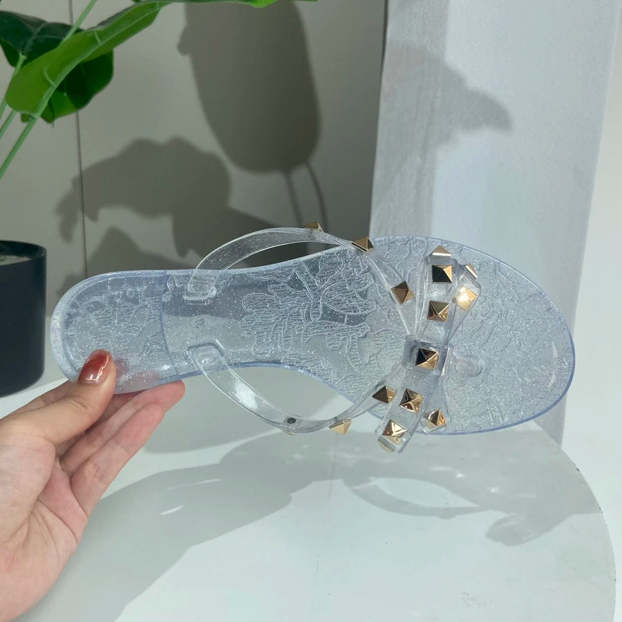 Trending Summer Jelly Slides Womans Bow Tie Fashion Sandals Flip Flop Shoes