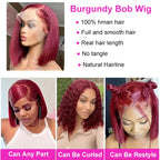 Burgundy Red Straight Short Bob Human Hair 99J 13x4 4x4 Glueless Wig