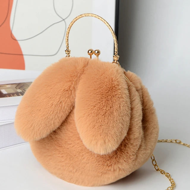 Plush Bunny Rabbit Ear Crossbody Purse Cute Girly Shoulder Handbag For girls