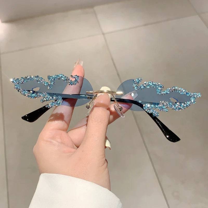 Fire Rhinestone Design sunglasses Retro Vintage Fashion Eyewear