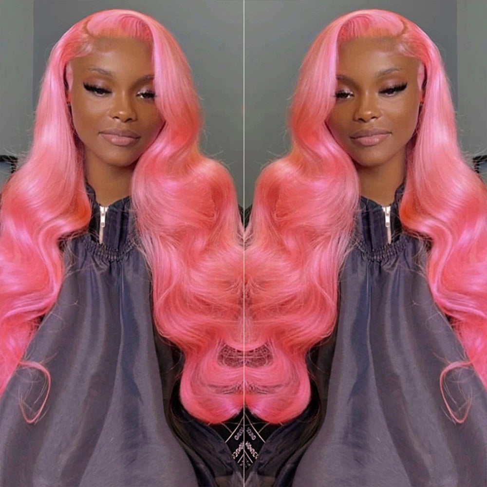 Bubble Gum Pink Bright Body Wave Pre Plucked Natural Hairline Human Hair Lace Front Wig