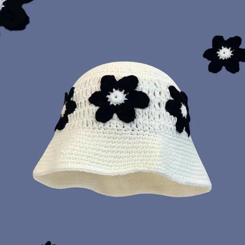 Crochet Knitted Bucket Hat Hollow Fashion Handmade Y2K Korean Fashion Design Cap