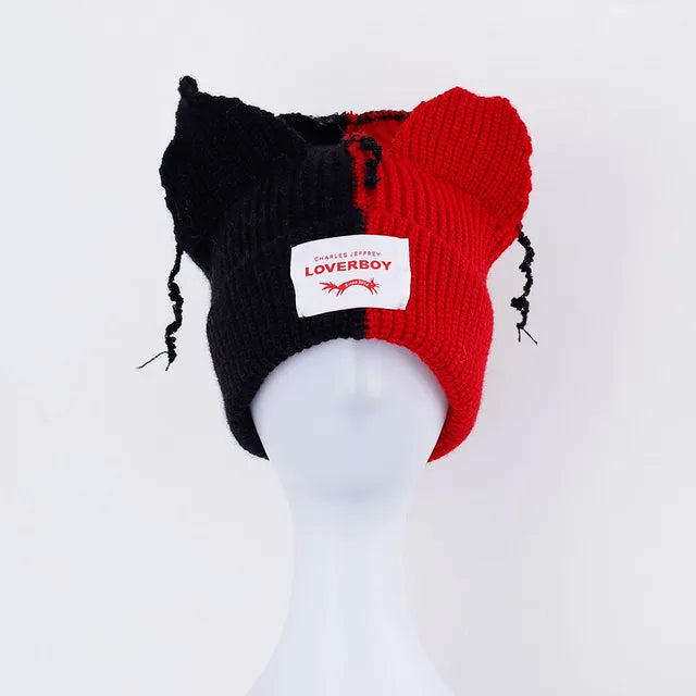 Lover Cat Ear Knitted Beanie Hat Y2K Skull Trending Bunny Ears Kpop Warm Fashion Cap