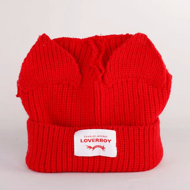 Lover Cat Ear Knitted Beanie Hat Y2K Skull Trending Bunny Ears Kpop Warm Fashion Cap